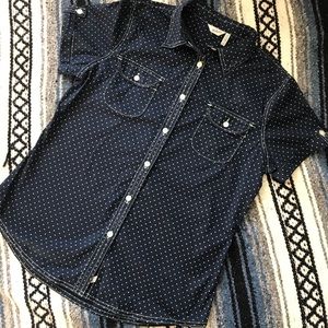 Woolrich Blue and White Polka Dot Button Up